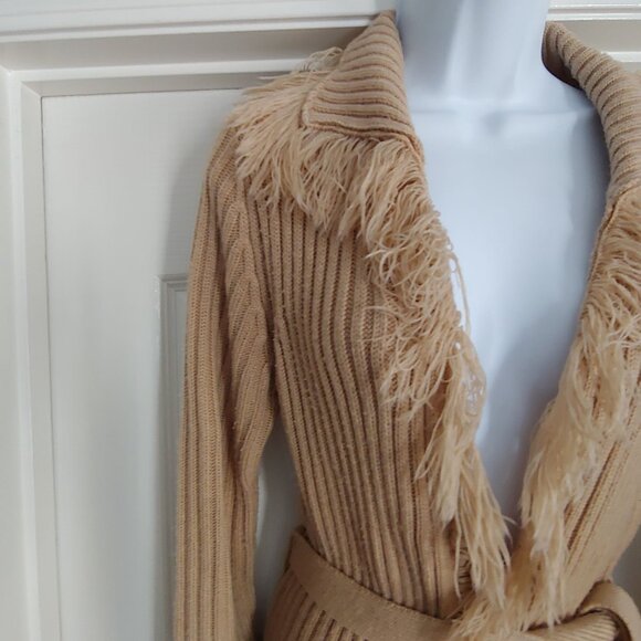 Charlotte Russe Ribbed Belted Fringe Cardigan Boho Y2k Grunge Indie Festival M - Picture 3 of 11